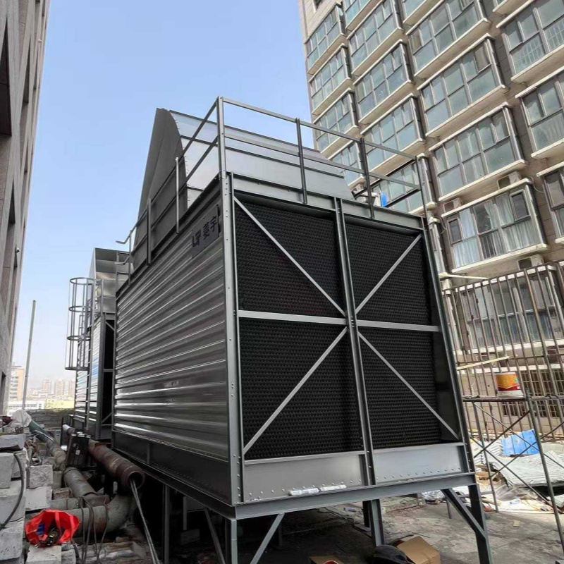 河南郑州菱宇静音型方形横流式钣金冷却塔安装完成----冷却塔永磁电机加静音风机配置